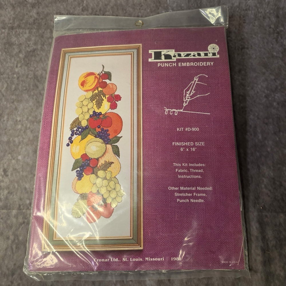 Vintage 1981 Kazari Punch Embroidery Kit D-900 Fruit 6x16 New Old Stock USA